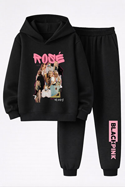 MAGORS Rose from Blackpink Printed 3-Yarn Quality Sweatshirt and Sweatpants K...