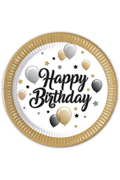 Generic Brand Πιάτα Happy Birthday Χρυσό (8 τεμ)