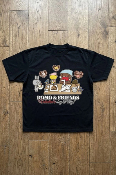 1blood Black Anime Domo & Friends Valentine's Day Party Unisex T-Shirt