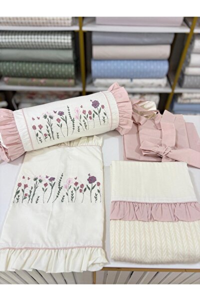 GAYE EV TEKSTİLİ Embroidered Crib-Park Bed Baby Pique Set 100% Cotton (with C...