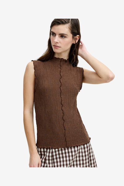 French Connection Women's Andie Textured Sleeveless Brown Top
