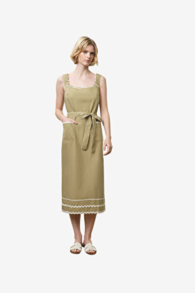 French Connection Women's Cambria Cotton Sleeveless Green Ric Rac Midi Dress