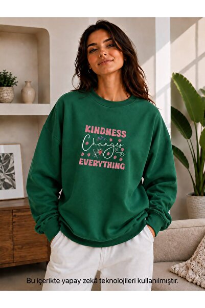 EMMODA Women's Floral Detailed Kindness Changes Everything Lettering Printed ...