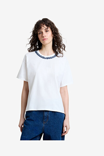 French Connection Women's Linen White Aliyana Jersey Ss Tee