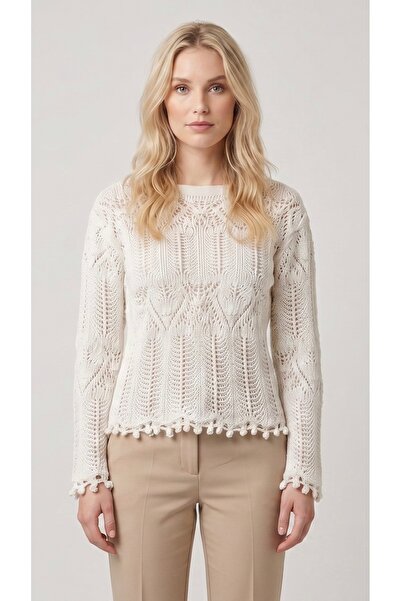 gozdefashion Women's Sweater with Pompoms on the Sleeves
