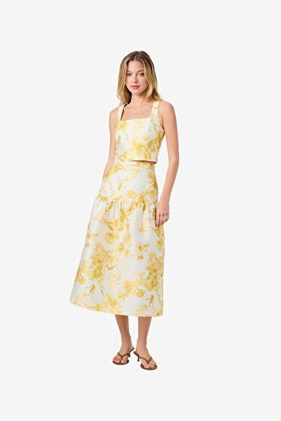 French Connection Women's Dy Ylw Sop Flr Strctd Taff Soph Flr Midi Skirt