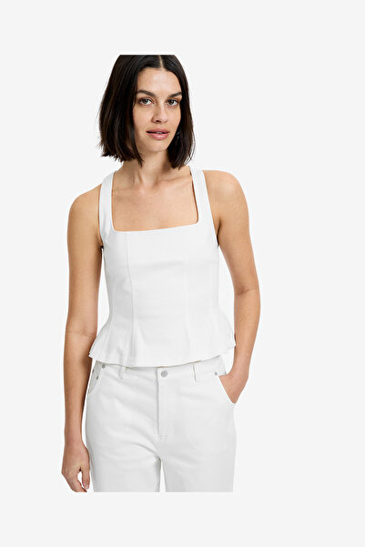 French Connection Women's Summer White Inez Cotton Twill Peplum Top