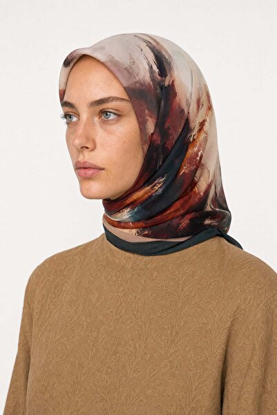 Mooncorn Umber Desen Hebei Silk Scarf
