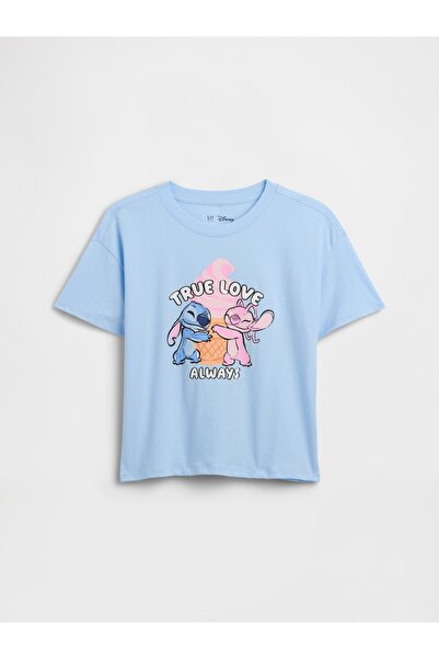 GAP Kız Çocuk Açık Mavi Disney Lilo ve Stitch Oversized Grafik Baskılı T-Shirt