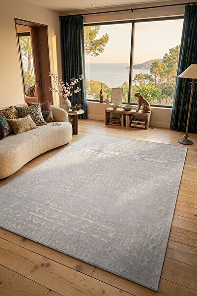 Cotto Home Mikasa MKS01G Gri Dekoratif Şönil Kilim İskandinav Desen Yıkanabil...