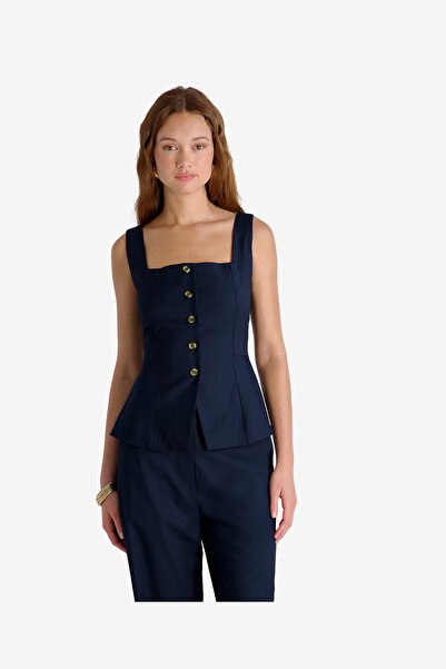 French Connection Women's Marine Lt Wt Twill Sqr Nck Slvls Top