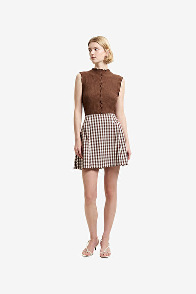 French Connection Women's Espresso Brown Chec Lexi Suiting Mini Skirt