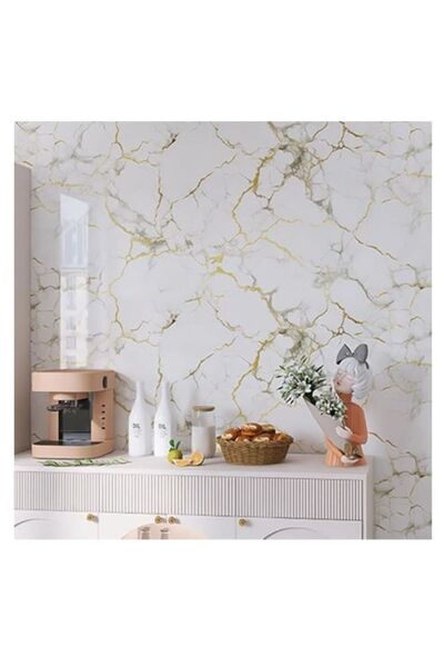 SimpluAcasa SET 5 PACHET Tapet Decorativ cu Model Marmură Albă și Inserții Au...