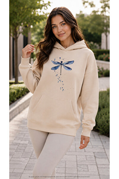 EMMODA Women's Dragonfly Graphic Printed Hooded Kangaroo Pocket Casual Basic ...