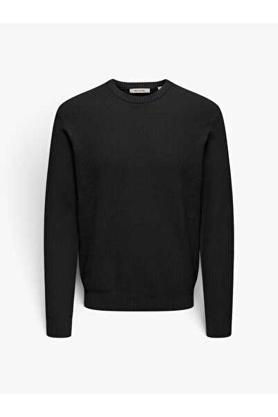 Only & Sons ONSTOBI REG LS CREW KNIT Erkek Siyah Kazak - 5044336