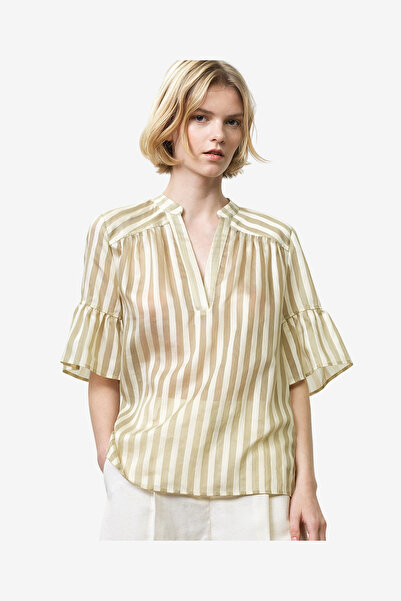 French Connection Women's Adeline Relaxed Green Striped V Neck Top