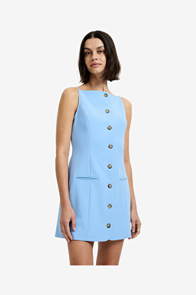 French Connection Women's Azra Twill Sleeveless Faux Button Light Blue Mini D...