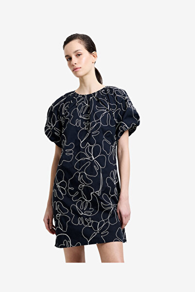 French Connection Women's Black/Porcelain Crea Cambria Embroidered Mini Dress