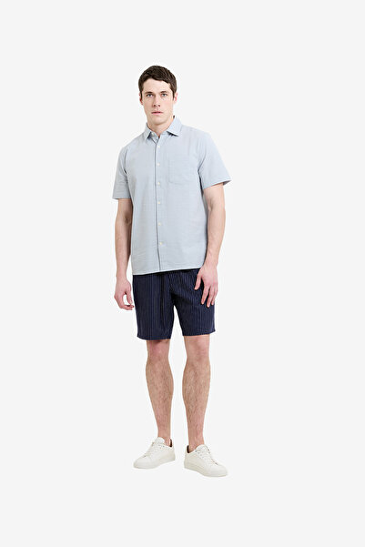 French Connection Men's Dark Blue Short Sleeve Seersucker Shirt