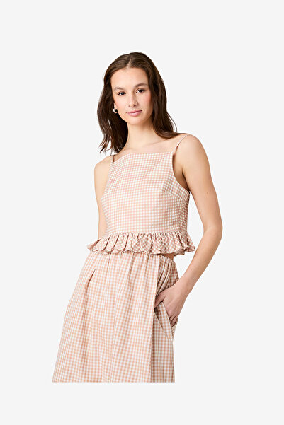 French Connection Women's Petit Ging Almnd Nde Lilah Strch Cot Gingham Top