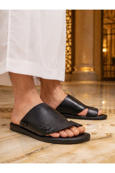 Generic Brand Vintage Toe‑Loop Men Flat Slide Sandals, Grain Textured Upper, ...