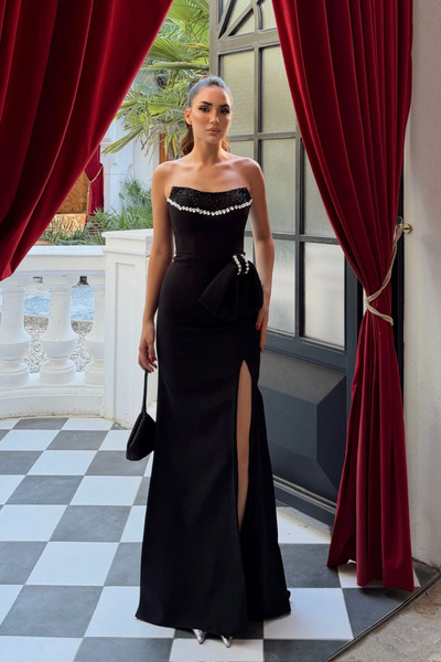 Sindimoda Fiyonk Detay Straplez Taş İşleme Abiye 1108