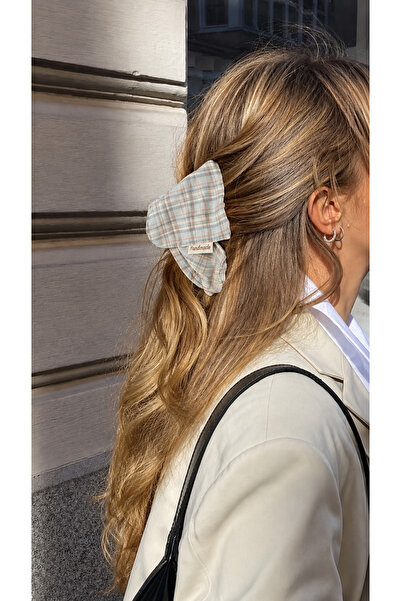 Markiz Takı Cream Light Blue Fabric Dubai Buckle 13 cm 1 Piece