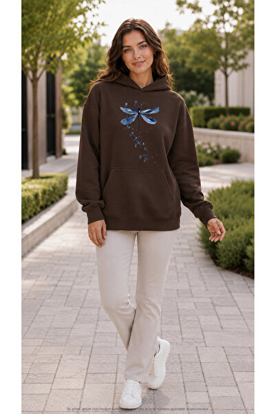 EMMODA Women's Dragonfly Graphic Printed Hooded Kangaroo Pocket Casual Basic ...