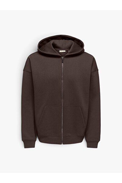 Only & Sons ONSCERES OVZ ZIP HOODIE SWEAT NOOS Erkek Kahverengi Sweatshirt - ...