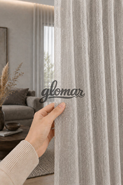 GLOMAR Petek Desenli Gri Tül Perde 1/3 SIK PİLELİ Salon Oturma Odası Korniş D...