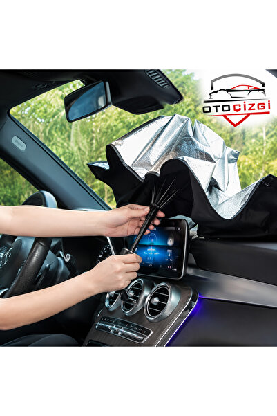 Oto Çizgi Dacia Duster Olsun Şemsiye Tip Ön Cam Güneşliği Katlanabilir UV Korumalı Araç Cam Güneşlik