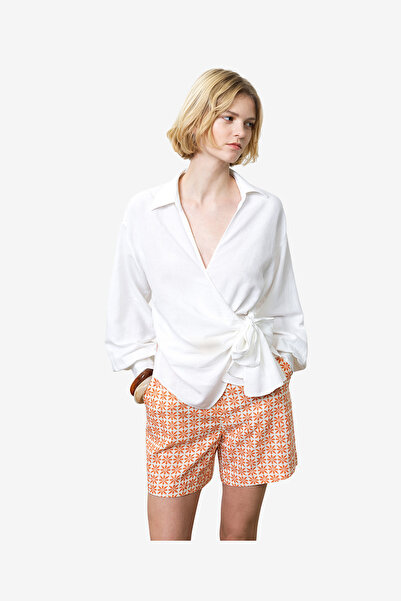 French Connection Women's Linen White Ariette Linen Blend Wrap Over Top