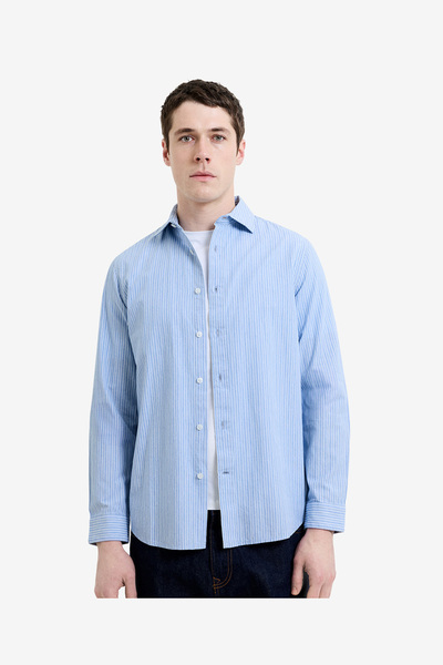 French Connection Men's Ballad Blue/Ecru Ls Stripe Shirt
