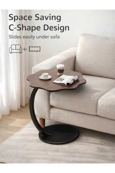 OEM Masă de cafea Laterală Modernă cu Blat din Lemn și Bază Metalică, Design Curbat, Dimensiuni 40 x 30 x 61 cm, Ideală pentru Living, Dormitor și Birou, pentru Spații Mici