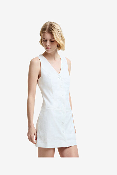 French Connection Women's Summer White Aspen Linen Slvles Aline Dress