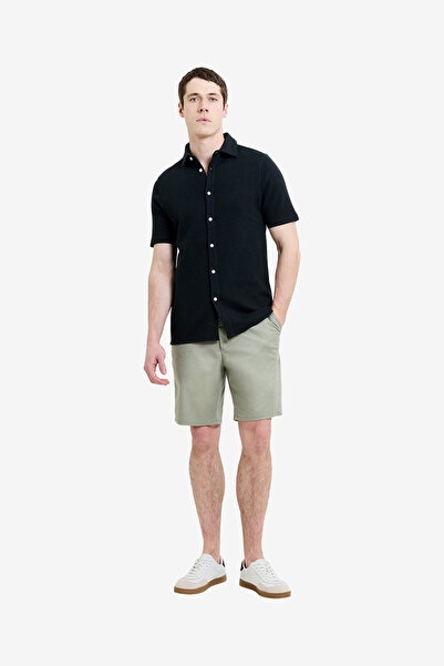 French Connection Men's Short Sleeve Textured Button-Through Navy Shirt