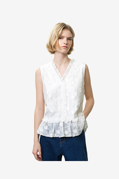 French Connection Women's Linen White Vani Cotton Peplum Top