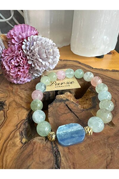 parze doğaltaş Kyanite&Aquamarine&Kunzite and Helidor Natural Stone Bracelet
