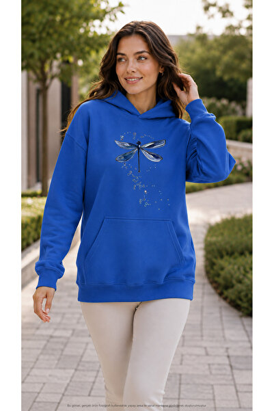 EMMODA Women's Dragonfly Graphic Printed Hooded Kangaroo Pocket Casual Basic ...