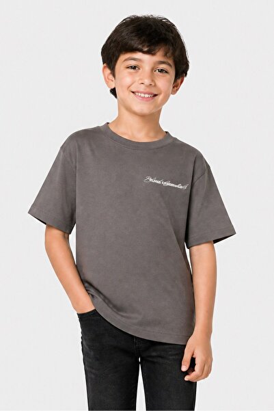 BLANK ESSENTIALS Kids Boy Short Sleeve Brand Logo T-Shirt, Grey