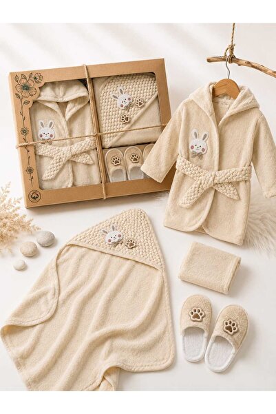 LİLİYUM Baby Bathrobe Set 5 Piece Boxed Gift Hooded Bathrobe (Bathrobe+Towel+...