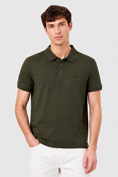 JASON WU Men Classic Fit Brand Logo Short Sleeve Polo Shirt, Olive