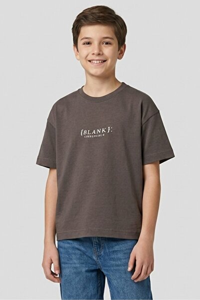 BLANK ESSENTIALS Kids Boy Brand Logo Short Sleeve T-Shirt, Grey