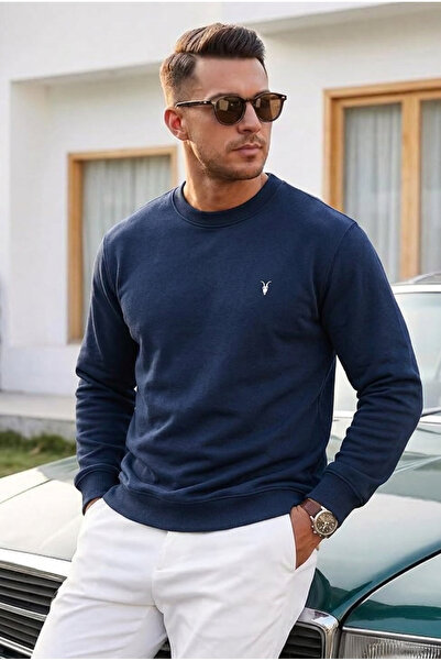 COMBİNE MİCHAİL Navy Blue Plain Sleeve Regular Men's Sweatshirt