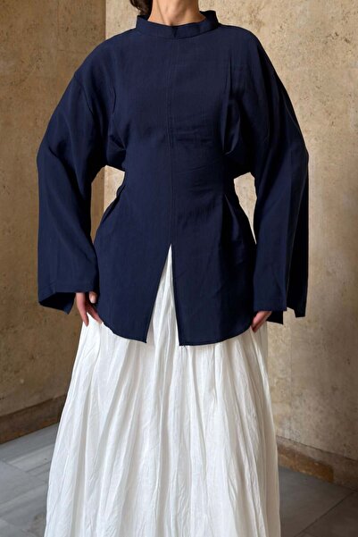 fayaboutique.com Navy Blue Waist Detailed Lemina Tunic