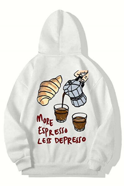 BRZ COLLECTION Unisex Oversize More Espresso Less Depresso Hoodie (White)