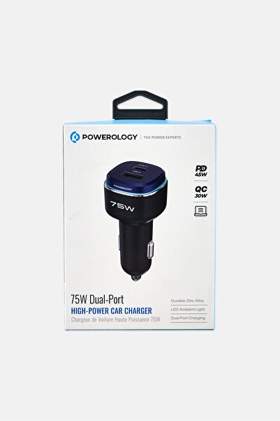 Powerology 75W Dual Port High Power Car Charger, Black