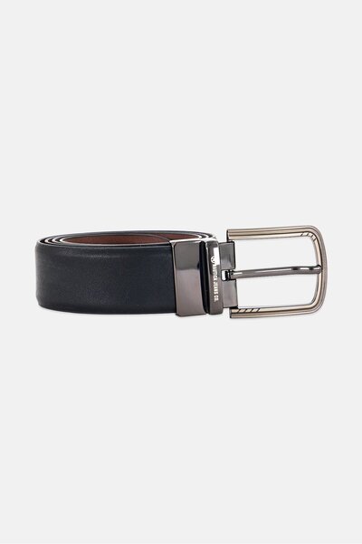 Nautica Jeans Men Genuine Leather Formal Reversible Bet, Black