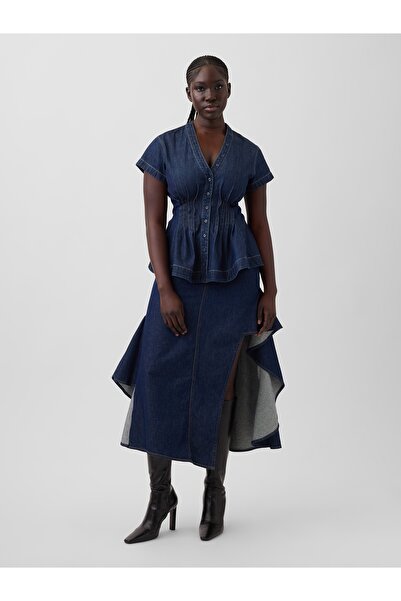 GAP Kadın Koyu Mavi × HFR Fırfırlı Denim Midi Etek by IGDALYAH