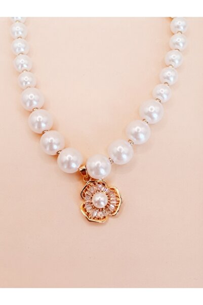 Rhea Jewelry Women's Pearl Necklace Elegant Gold Detailed Double Row Pearl Ne...
